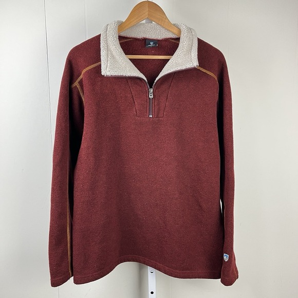 Kuhl Alfpaca Fleece Sweater Mens Large 1/4 Zip‎ Pullover Burgundy Red